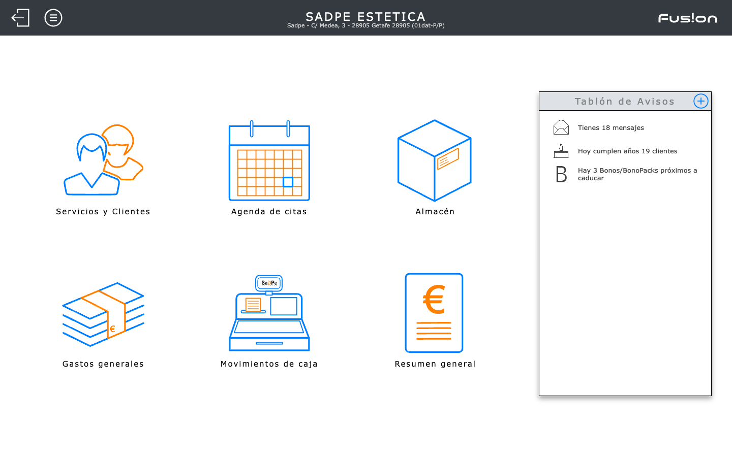 Pantalla principal y operativa multidispositivo de SaDPe Fusión