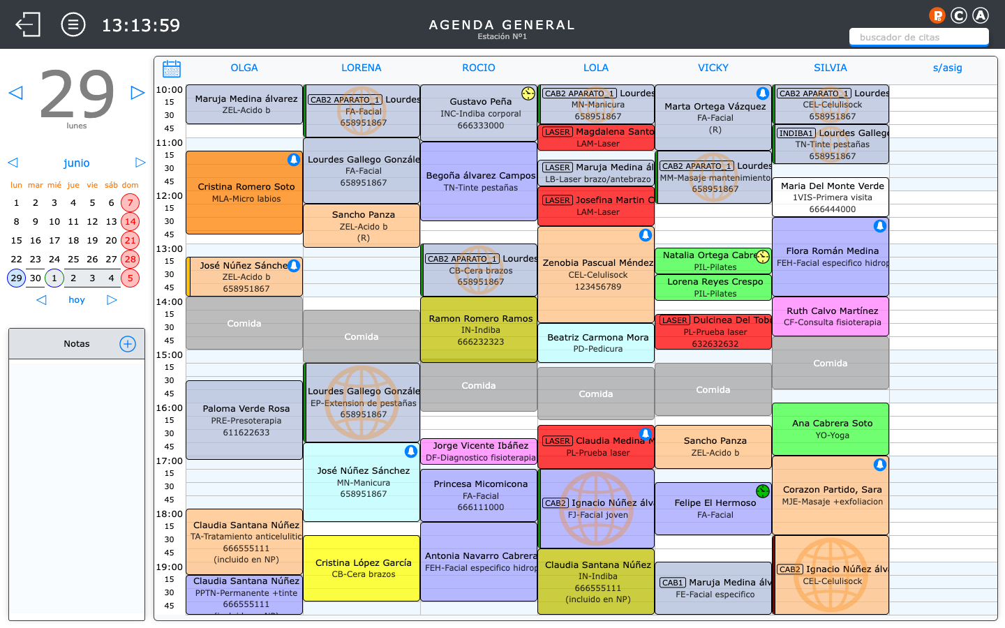 Agenda de citas de SaDPe Fusión con vista semanal por empleado