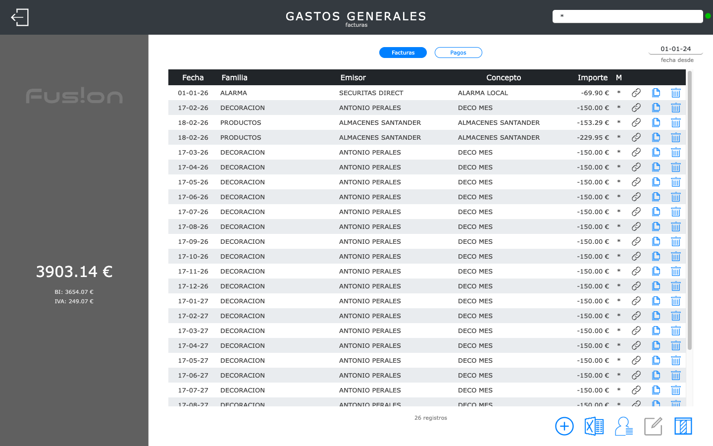 Informes de gastos y previsión mensual en SaDPe Fusión